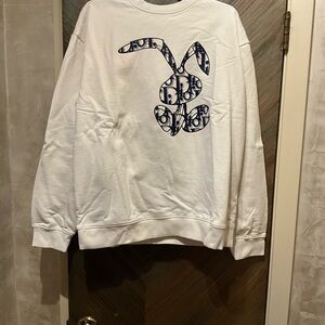 Dior White Tee with Blue Bunny Graphic